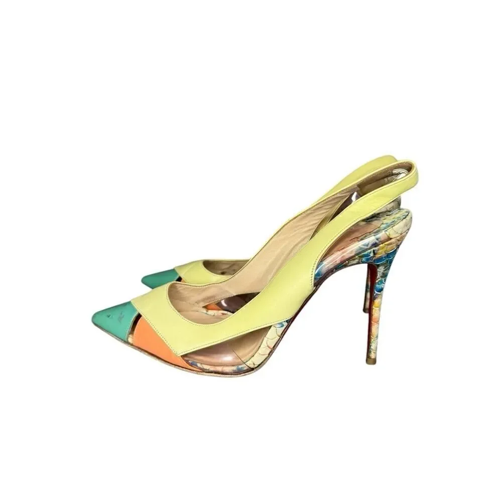 Christian Louboutin Tricolor Python Embossed/Leather PVC Sling Back Sandals 35.5